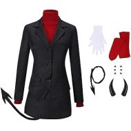 MIAOCOS Malina Modeus Cosplay Helltaker Costume Black Red Uniform Jacket Halloween Outfit with Gift Tail Horns