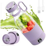 Portable Blender, MIAOKE 6 Blades Juicer Cup for Juice Shakes and Smoothies 350ml Mini Blender with Led Display Usb Rechargeable,3000Mah Rechargeable Battery, for Home Sports Outdoors Travel-Purple