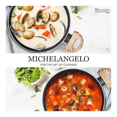  MICHELANGELO Stock Pot with Lid, 5 Quart Cooking Pot Nonstick, Granite Soup Pot with Lid, Induction Pot with Stay-cool Handle, 5 Qt Stockpot Non Stick Pot Black