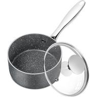 MICHELANGELO Sauce Pan with Lid, 1 Quart Saucepan with Lid Granite, Non Stick Sauce Pan with Stainless Steel Handle, 1 Qt Saucepan with Nonstick Coating, Grey