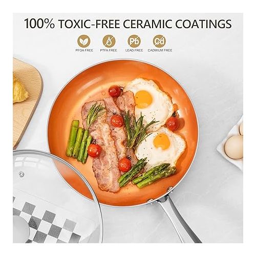  MICHELANGELO Frying Pan with Lid, Nonstick 8 Inch Frying Pan with Ceramic Titanium Coating, Copper Frying Pan with Lid, Small Frying Pan 8 Inch, Nonstick Frying Pans