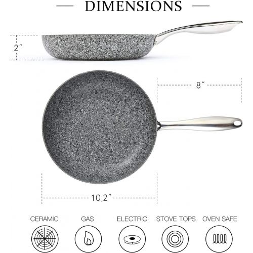  [아마존베스트]MICHELANGELO 10 Inch Frying Pan with Lid, Nonstick Stone Pan, 10 Inch Skillet with Lid, Granite Pans with Lid Induction Compatible - Grey