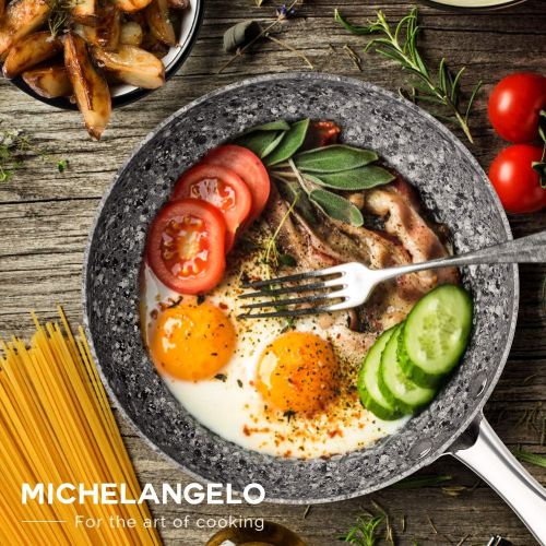  [아마존베스트]MICHELANGELO 10 Inch Frying Pan with Lid, Nonstick Stone Pan, 10 Inch Skillet with Lid, Granite Pans with Lid Induction Compatible - Grey