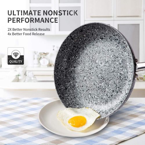  [아마존베스트]MICHELANGELO 10 Inch Frying Pan with Lid, Nonstick Stone Pan, 10 Inch Skillet with Lid, Granite Pans with Lid Induction Compatible - Grey