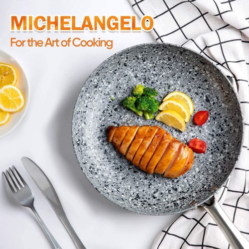  [아마존베스트]MICHELANGELO 10 Inch Frying Pan with Lid, Nonstick Stone Pan, 10 Inch Skillet with Lid, Granite Pans with Lid Induction Compatible - Grey