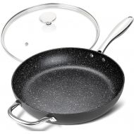 MICHELANGELO 12 Inch Frying Pan with Lid, Hard Anodized Frying Pan, Frying Pans Nonstick with Lids, 12 Inch Skillets with Lid, Large Frying Pan Nonstick with Helper Handle, Inducti