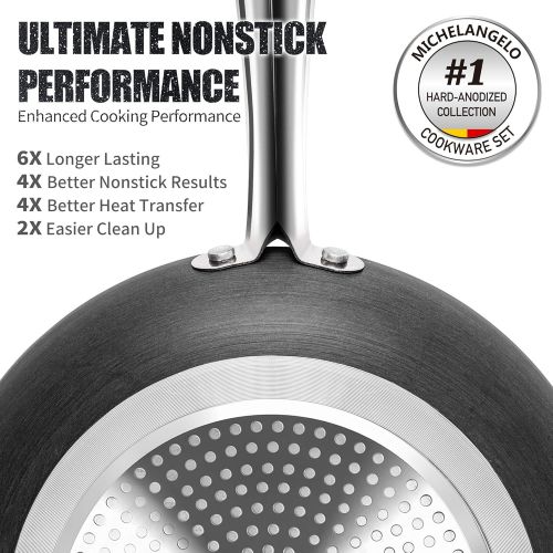  MICHELANGELO 12 Inch Frying Pan with Lid, Hard Anodized Frying Pan, Frying Pans Nonstick with Lids, 12 Inch Skillets with Lid, Large Frying Pan Nonstick with Helper Handle, Inducti