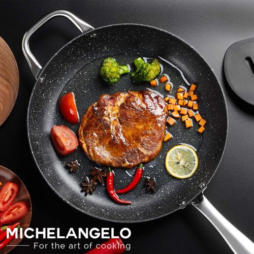  MICHELANGELO 12 Inch Frying Pan with Lid, Hard Anodized Frying Pan, Frying Pans Nonstick with Lids, 12 Inch Skillets with Lid, Large Frying Pan Nonstick with Helper Handle, Inducti