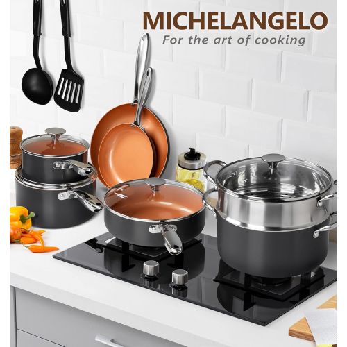  MICHELANGELO Copper Pots and Pans Set Nonstick, Hard Anodized Cookware Set With Ceramic Coating, Induction Pots and Pans, Copper Cookware Set, Essential Ceramic Cookware Set 12-Pie