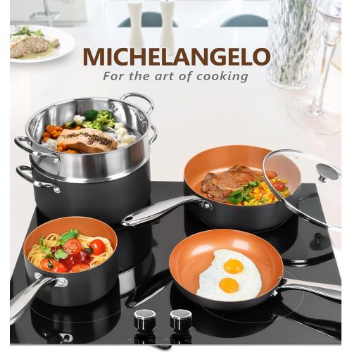  MICHELANGELO Copper Pots and Pans Set Nonstick, Hard Anodized Cookware Set With Ceramic Coating, Induction Pots and Pans, Copper Cookware Set, Essential Ceramic Cookware Set 12-Pie