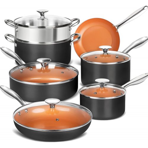  MICHELANGELO Copper Pots and Pans Set Nonstick, Hard Anodized Cookware Set With Ceramic Coating, Induction Pots and Pans, Copper Cookware Set, Essential Ceramic Cookware Set 12-Pie