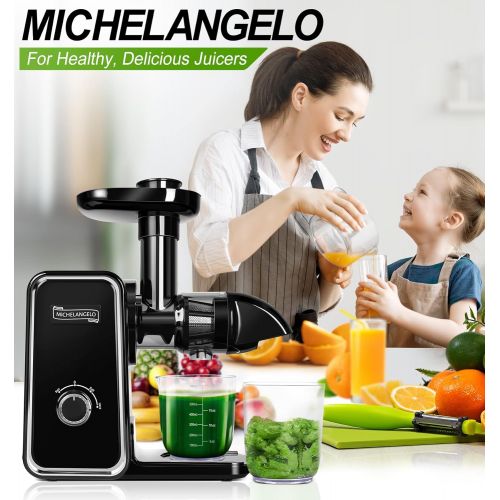  MICHELANGELO Cold Press Juicer Machines, Slow Masticating Juicer with 2 Speed & Reverse Function, Slow Juicer with Quiet Motor, Small Juice Maker for Vegetable & Fruit, Celery Juic