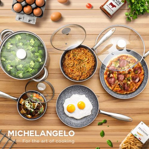  MICHELANGELO Stone Cookware Set 10 Piece, Ultra Nonstick Pots and Pans Set with Stone-Derived Coating, Kitchen Cookware Sets, Stone Pots and Pans Set, Granite Pots and Pans - 10 Pi