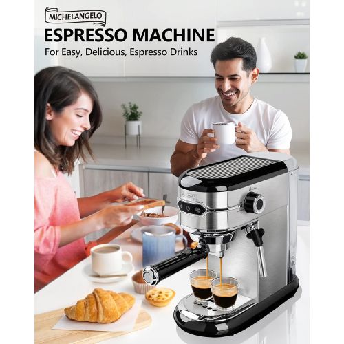  MICHELANGELO Espresso Machine, Stainless Steel Espresso Maker, Expresso Coffee Machine with Milk Frother, Small Coffee Maker for Home, 15 Bar Espresso Machine - Cappuccino, Latte