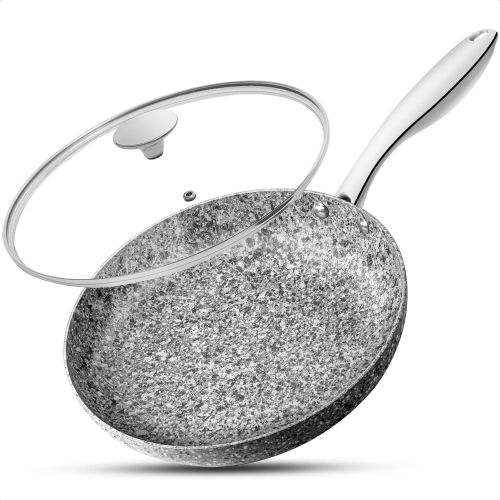  MICHELANGELO 10 Inch Frying Pan with Lid, Nonstick Stone Frying Pan with Non toxic Stone-Derived Coating, Granite Frying Pan, Nonstick Frying Pans with Lid, Stone Skillets, Inducti