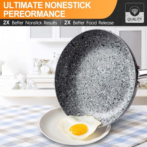  MICHELANGELO 10 Inch Frying Pan with Lid, Nonstick Stone Frying Pan with Non toxic Stone-Derived Coating, Granite Frying Pan, Nonstick Frying Pans with Lid, Stone Skillets, Inducti