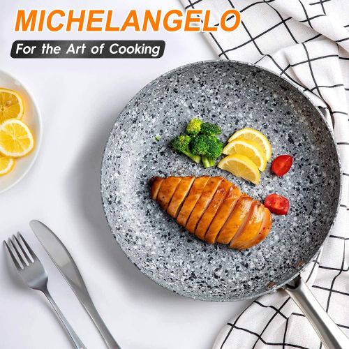  MICHELANGELO 10 Inch Frying Pan with Lid, Nonstick Stone Frying Pan with Non toxic Stone-Derived Coating, Granite Frying Pan, Nonstick Frying Pans with Lid, Stone Skillets, Inducti