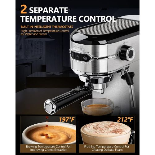  MICHELANGELO Espresso Machine, Stainless Steel Espresso Maker, Expresso Coffee Machine with Milk Frother, Small Coffee Maker for Home, 15 Bar Espresso Machine - Cappuccino, Latte