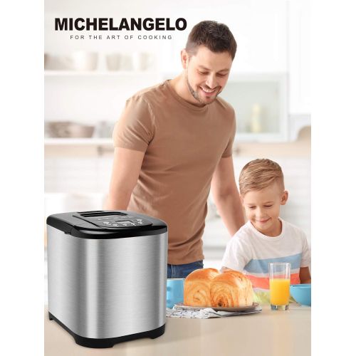  MICHELANGELO Stainless Steel Bread Machine Maker，2.2LB 15-in-1 Automatic Bread Maker Gluten Free, Nonstick Pan and 1 Hour Keep Warm Set, 3 Loaf Sizes, 3 Crust Colors, Recipes Inclu