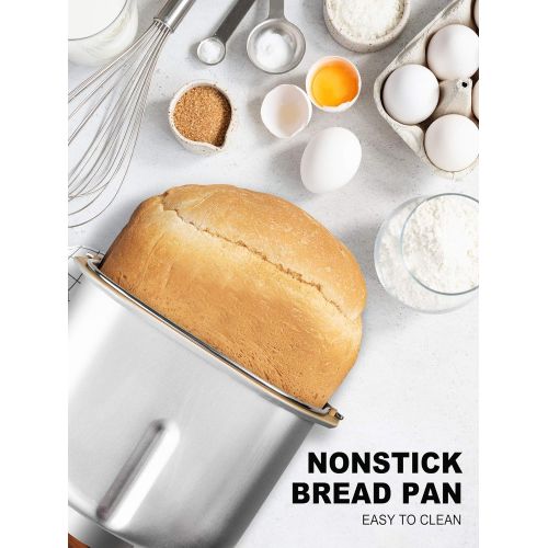 MICHELANGELO Stainless Steel Bread Machine Maker，2.2LB 15-in-1 Automatic Bread Maker Gluten Free, Nonstick Pan and 1 Hour Keep Warm Set, 3 Loaf Sizes, 3 Crust Colors, Recipes Inclu