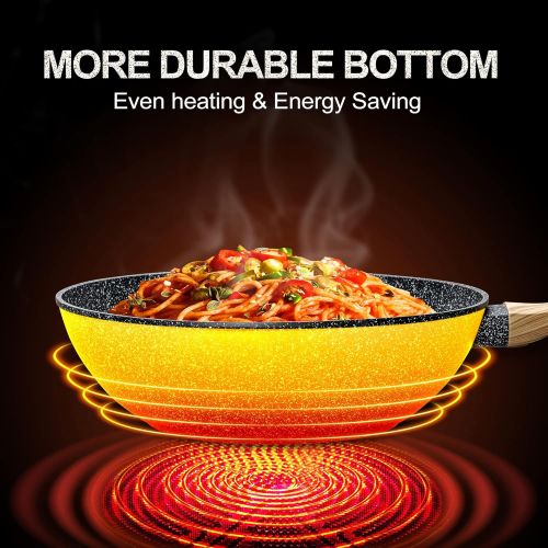  MICHELANGELO Nonstick Wok and Stir Fry Pans with Lid, 5 Quart Nonstick Wok Pan with Lid, Flat Bottom Wok, Nonstick Wok set with Wok Accessories , Frying Basket & Steam Rack, Wok for Induction C