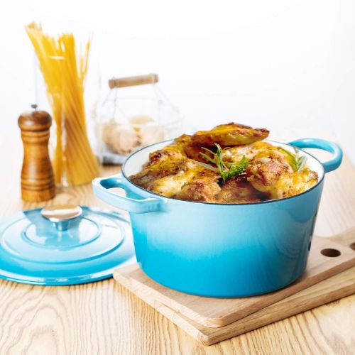  MICHELANGELO Dutch Oven, Enamel Cast Iron Dutch Oven With Lid, 4Qt Cast Iron Dutch Oven Pot, Enameled Dutch Oven 4 Quart With Silicone Handles & Mat, Blue