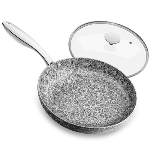  MICHELANGELO 8 Inch Frying Pan with Lid, Ultra Nonstick Small Frying Pan with Stone Interior, Granite Frying Pan 8 Inch Nonstick, Stone Skillet with Lid, Small Nonstick Frying Pans