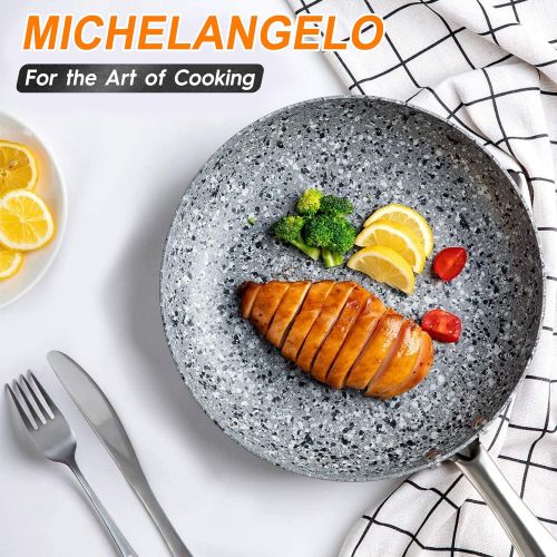  MICHELANGELO 8 Inch Frying Pan with Lid, Ultra Nonstick Small Frying Pan with Stone Interior, Granite Frying Pan 8 Inch Nonstick, Stone Skillet with Lid, Small Nonstick Frying Pans