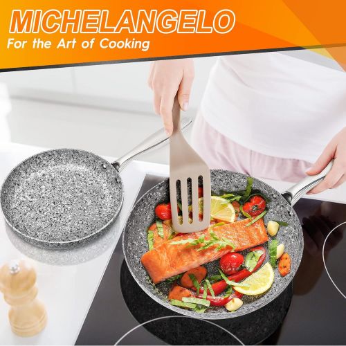  MICHELANGELO Frying Pan Set with Lid, 8 & 10 Granite Frying Pan Set with 100% APEO & PFOA-Free Stone Non Stick Coating, Granite Skillet Set with Lid, Nonstick Frying Pans 2 Piece -