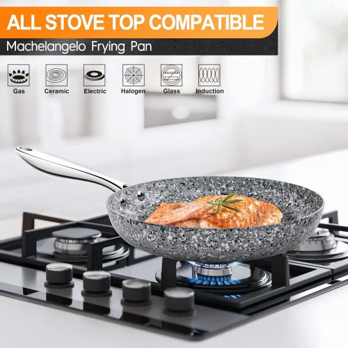  MICHELANGELO Frying Pan Set with Lid, 8 & 10 Granite Frying Pan Set with 100% APEO & PFOA-Free Stone Non Stick Coating, Granite Skillet Set with Lid, Nonstick Frying Pans 2 Piece -