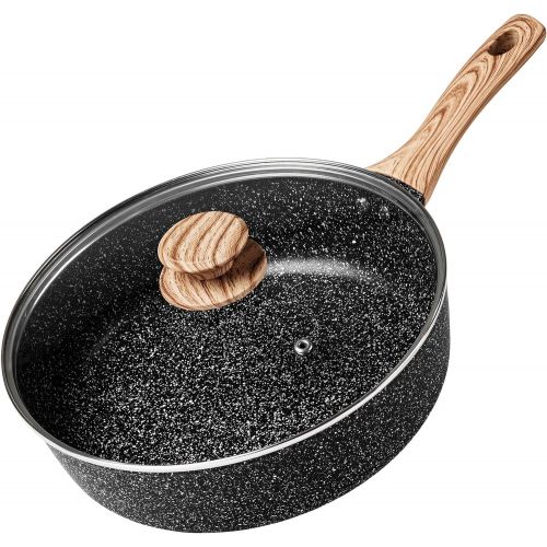  MICHELANGELO Nonstick Frying Pan with Lid, Saute Pan for Cooking 9.5 Inch , Deep Skillet Nonstick with Lid, Non Stick Skillet Pan with Healthy Stone-coating, Deep Frying Pan-Induct