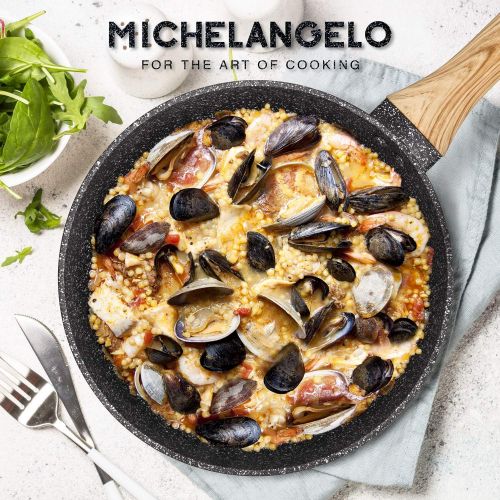  MICHELANGELO Nonstick Frying Pan with Lid, Saute Pan for Cooking 9.5 Inch , Deep Skillet Nonstick with Lid, Non Stick Skillet Pan with Healthy Stone-coating, Deep Frying Pan-Induct