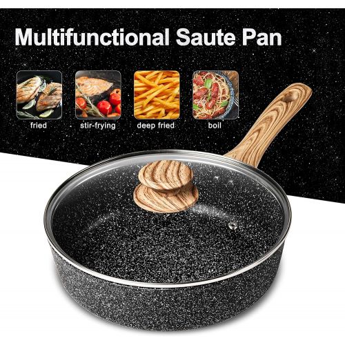  MICHELANGELO Nonstick Frying Pan with Lid, Saute Pan for Cooking 9.5 Inch , Deep Skillet Nonstick with Lid, Non Stick Skillet Pan with Healthy Stone-coating, Deep Frying Pan-Induct