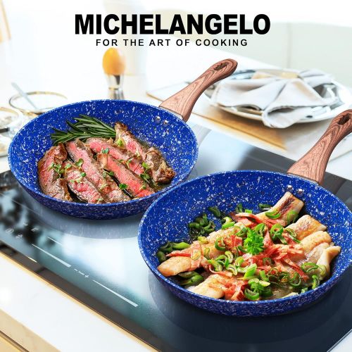  MICHELANGELO Frying Pan Set 8“ & 9.5 & 11, Ultra Nonstick Frying Pans With Stone-Derived Coating, NON-TOXIC Stone Frying Pan Set With Heat-Resistant Bakelite Handle, Granite Frying