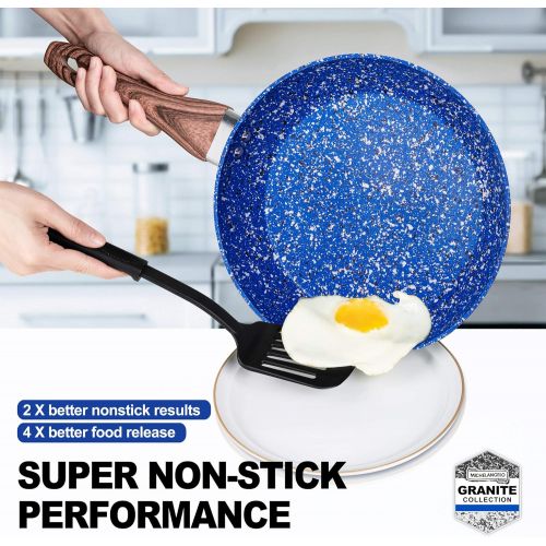  MICHELANGELO Frying Pan Set 8“ & 9.5 & 11, Ultra Nonstick Frying Pans With Stone-Derived Coating, NON-TOXIC Stone Frying Pan Set With Heat-Resistant Bakelite Handle, Granite Frying