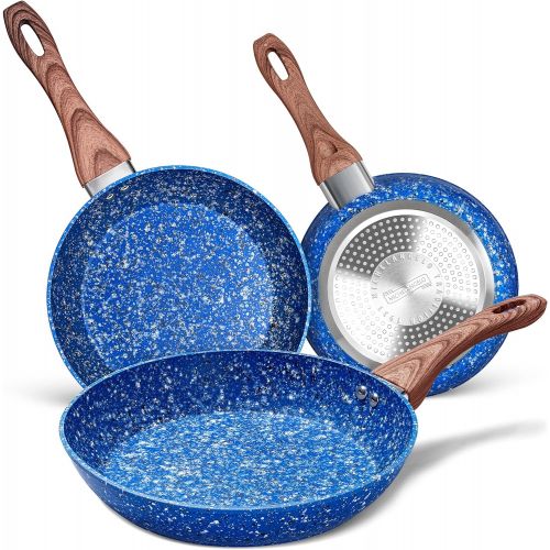  MICHELANGELO Frying Pan Set 8“ & 9.5 & 11, Ultra Nonstick Frying Pans With Stone-Derived Coating, NON-TOXIC Stone Frying Pan Set With Heat-Resistant Bakelite Handle, Granite Frying