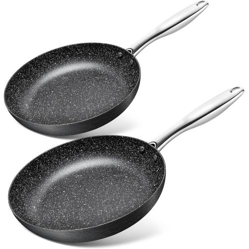  MICHELANGELO Hard Anodized Nonstick Frying Pan Set, 8 & 10 Nonstick Frying Pans with Stone-derived Coating, Nonstick Skillet Set of 2, Hard Anodized Fry Pan Set - 8 Inch & 10 Inch
