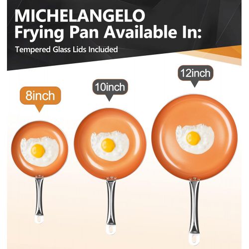  Michelangelo 8 Inch Frying Pan Nonstick, Copper Frying Pan with Lid, Small Frying Pan with Ceramic Coating, Nonstick Frying Pan 8 Inch, Small Copper Skillet, Small Fry Pan - 8 Inch