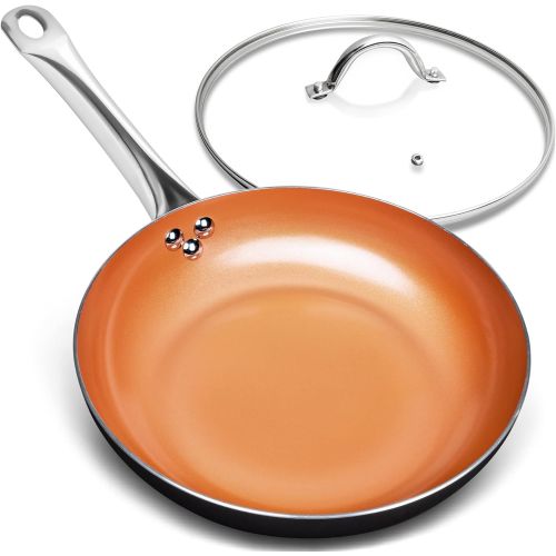  Michelangelo 8 Inch Frying Pan Nonstick, Copper Frying Pan with Lid, Small Frying Pan with Ceramic Coating, Nonstick Frying Pan 8 Inch, Small Copper Skillet, Small Fry Pan - 8 Inch