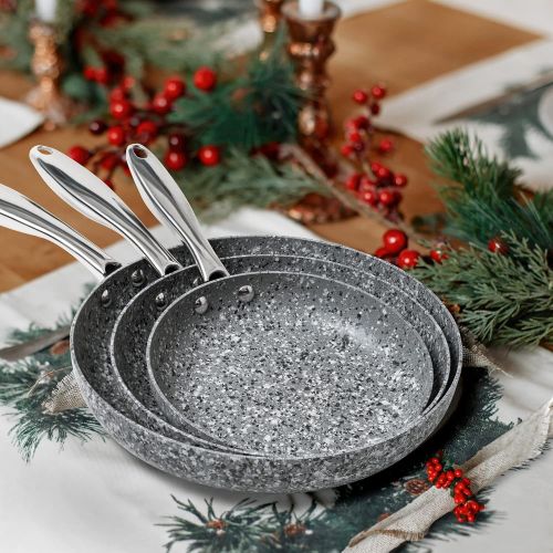  MICHELANGELO Stone Frying Pans Set 8/9.5/11 inch , Nonstick Frying Pans with 100% APEO & PFOA-Free Stone Non Stick Coating, Granite Skillet Set, Nonstick Skillets 3 Pcs