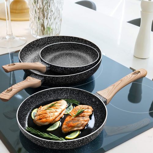  MICHELANGELO Frying Pan Set, 8+9.5+11 Stone Frying Pans With 100% APEO & PFOA-Free Stone Coating, Fry Pan Set Bakelite Handle, Nonstick Frying Pans, Nonstick Pans Set, Stone Skille