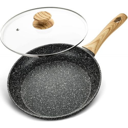  MICHELANGELO 10 Inch Frying Pan, Nonstick Frying Pan with Lid, Frying Pan with Stone-Derived Non-Stick Coating, Nonstick Granite Skillets with Heat Resistant Bakelite Handle, Induction Compatib