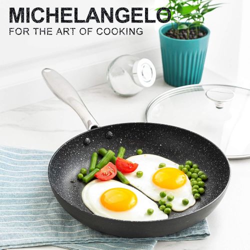  MICHELANGELO 10 Inch Frying Pan with Lid, Hard Anodized Frying Pan Nonstick, Granite Frying Pans Nonstick with Lids, 10 Inch Induction Skillet Nonstick Frying Pan