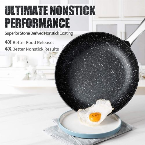  MICHELANGELO 10 Inch Frying Pan with Lid, Hard Anodized Frying Pan Nonstick, Granite Frying Pans Nonstick with Lids, 10 Inch Induction Skillet Nonstick Frying Pan