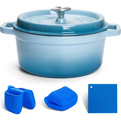  MICHELANGELO Small Dutch Oven Cast Iron, Enameled Cast Iron Dutch Oven with Lid, 3 Quart Dutch Oven Pot with Lid, Enamel Dutch Oven Set with Silicone Accessories, Blue