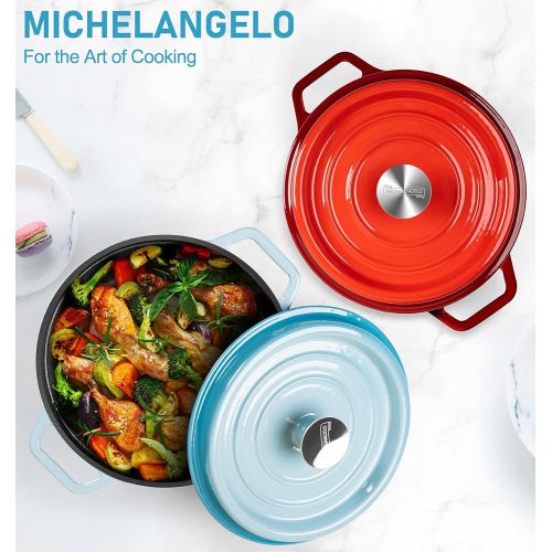  MICHELANGELO Small Dutch Oven Cast Iron, Enameled Cast Iron Dutch Oven with Lid, 3 Quart Dutch Oven Pot with Lid, Enamel Dutch Oven Set with Silicone Accessories, Blue