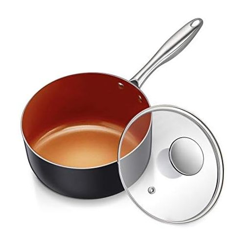  MICHELANGELO 1 Quart Saucepan with Lid, Ultra Nonstick Coppper Sauce Pan with Lid, Small Pot with Lid, Ceramic Nonstick Saucepan 1 quart, Small Sauce Pot, Copper Pot 1 Qt, Ceramic