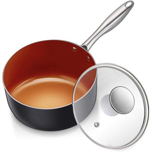  MICHELANGELO 1 Quart Saucepan with Lid, Ultra Nonstick Coppper Sauce Pan with Lid, Small Pot with Lid, Ceramic Nonstick Saucepan 1 quart, Small Sauce Pot, Copper Pot 1 Qt, Ceramic