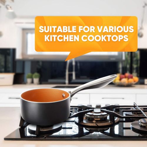  MICHELANGELO 1 Quart Saucepan with Lid, Ultra Nonstick Coppper Sauce Pan with Lid, Small Pot with Lid, Ceramic Nonstick Saucepan 1 quart, Small Sauce Pot, Copper Pot 1 Qt, Ceramic