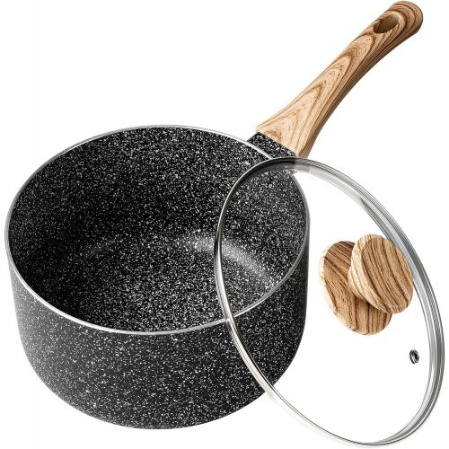  MICHELANGELO 2 Quart Saucepan with Lid,Nonstick Sauce Pan with Lid, Small Pot with Lid, Stone Coating Sauce pan 2quart, 2 Quart Small Sauce Pan, Ergonomic Bakelite Handle, Black